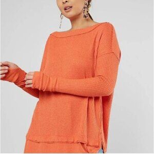 We The Free Main Squeeze Hacci Knit Sweater Orange Cayenne, Size Small